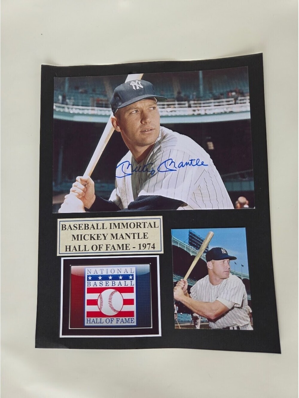 Mickey Mantle Autographed Yankees Photo Hall of Fame Display Plaque 1974 MLB